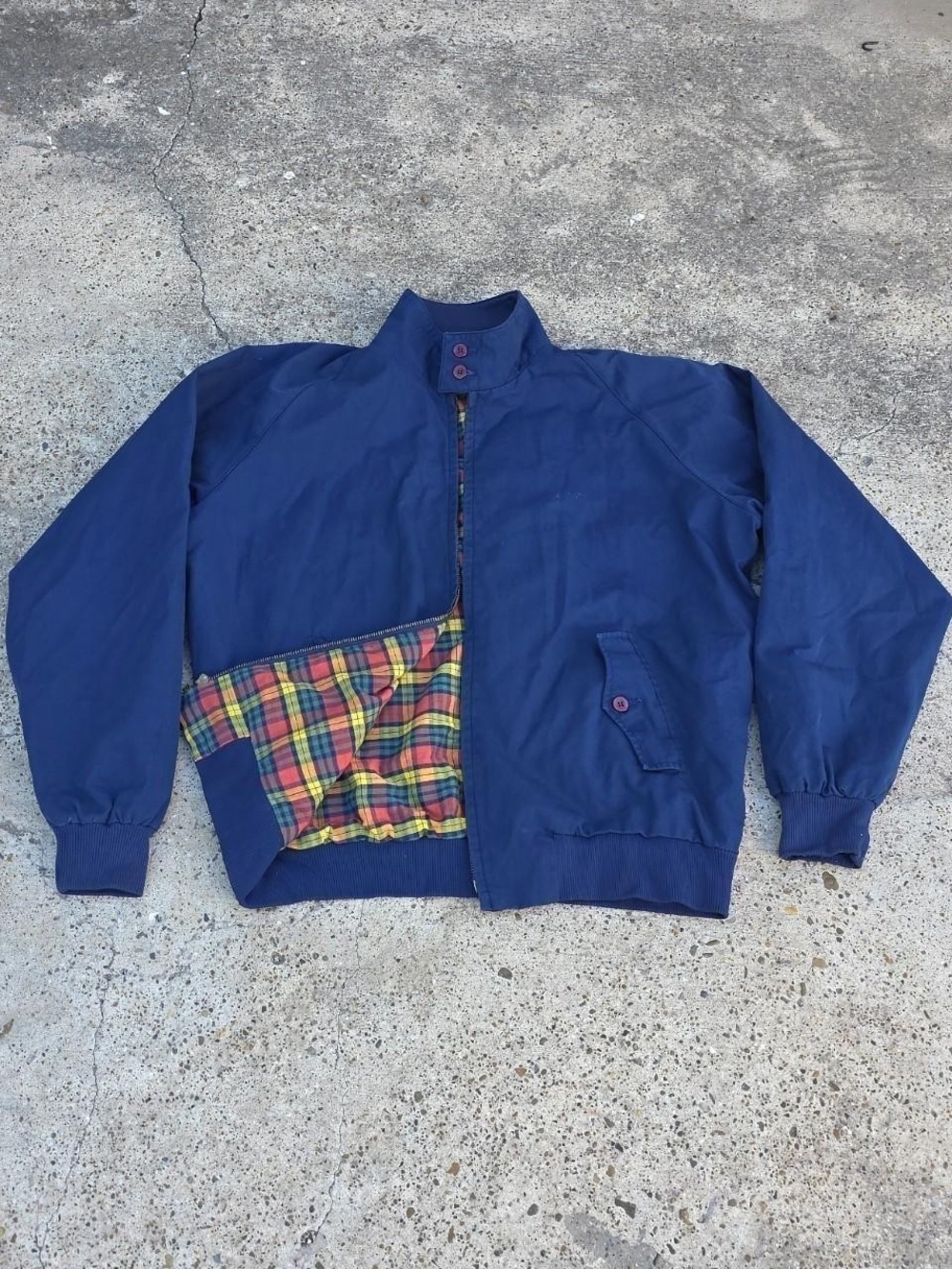 Vintage IZOD Lacoste Jacket Size Large Blue Harrington Bomber Plaid Lined 90s